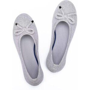 Frank Mully Women’s Light Grey Knit Fabric Round Toe Slip On Ballet Flat Shoes